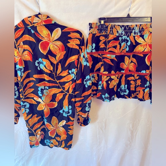RIVER ISLAND Black Tropical Oversized Top and Mini Skirt Set - Picture 12 of 15
